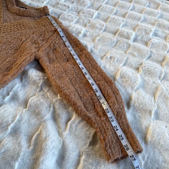 🔥Express Cable Knit Fuzzy Soft Pullover Sweater Bohemian Earthy Brown Size S - Picture 15 of 15